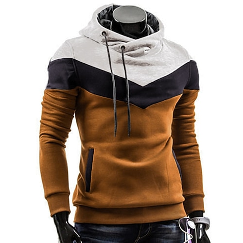 

Men's Plus Size Hoodie Color Block Turtleneck Daily Sports Weekend Active Hoodies Sweatshirts Long Sleeve Slim Camel Black Dark Gray / Fall / Winter / Spring
