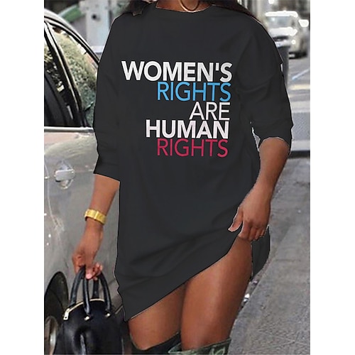 

Women's Shift Dress Short Mini Dress Dark Gray Long Sleeve Letter Print Fall Spring Crew Neck Casual Fashion 2022 S M L XL XXL 3XL