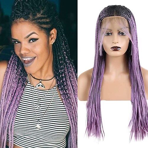 

Synthetic Lace Wig Afro Style 24 inch Purple Middle Part 13x6 Lace Front Wig All Wig Bright Purple