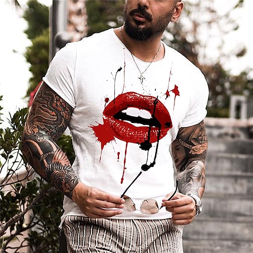 

Men's T shirt Tee Cool Shirt Mouth Crew Neck Print Outdoor Street Short Sleeve Print Clothing Apparel Sports Designer Casual Big and Tall