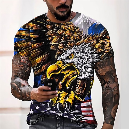 

Men's Unisex T shirt Tee 3D Print Graphic Prints Eagle Crew Neck Street Daily Print Short Sleeve Tops Designer Casual Big and Tall Sports Yellow / Summer