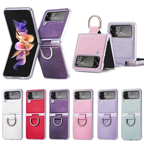 

Phone Case For Samsung Galaxy Leather Flip Z Flip 4 Ring Holder Case with Ring Solid Colored PU Leather