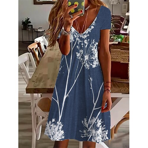 

Women's Shift Dress Short Mini Dress Green Blue Yellow Short Sleeve Floral Print Spring Summer V Neck Elegant Casual Vacation 2022 S M L XL XXL 3XL