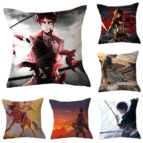 

Attack on Titan Double Side Cushion Cover 6PC Soft Decorative Square Throw Pillow Cover Cushion Case Pillowcase for Sofa Bedroom Superior Quality Machine Washable