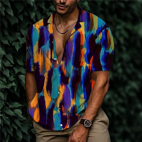 

Men's Shirt 3D Print Graphic Patterned Turndown Street Casual Button-Down Print Short Sleeve Tops Designer Casual Fashion Breathable Blue / Summer