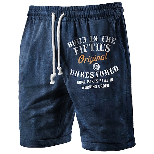 

Men's Shorts Beach Shorts Terry Shorts Drawstring Elastic Waist 3D Print Graphic Letter Breathable Soft Short Casual Daily Holiday Basic Sports Dark Blue Micro-elastic