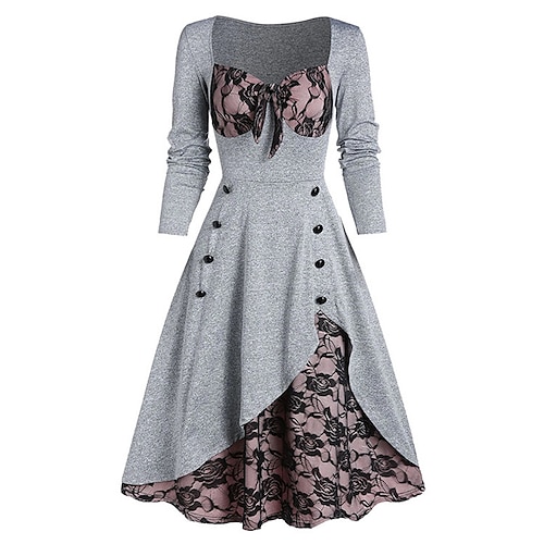 

Mujer Vestido de Fiesta Vestido de Columpio Verde Trébol Morado Vino Manga Larga Floral Encaje Otoño Primavera Escote Cuadrado Moderno 2022 L XL XXL 3XL 4XL 5XL