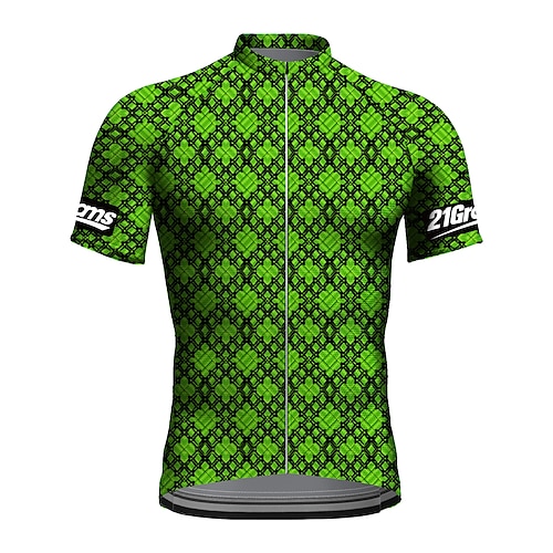 

21Grams Men's Cycling Jersey Short Sleeve Bike Top with 3 Rear Pockets Mountain Bike MTB Road Bike Cycling Breathable Quick Dry Moisture Wicking Reflective Strips Green Plaid Checkered Polyester