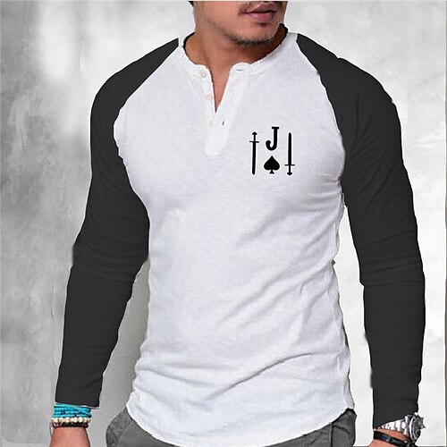 

Men's T shirt Tee Hot Stamping Graphic Patterned Color Block Poker V Neck Street Daily Color Block Button-Down Long Sleeve Tops Designer Casual Fashion Comfortable Black / White / Summer