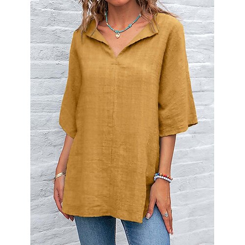 

Mujer Camisa Blusa Negro Amarillo Verde Trébol Plano Manga 3/4 Diario Fin de semana Ropa de calle Casual Escote en Pico Largo Algodón S