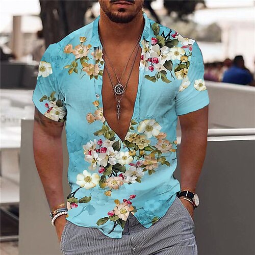 

Homme Chemise Chemise graphique Floral Col rabattu Vert Bleu Marron Gris 3D effet Extérieur Plein Air Manches courtes Bouton bas Imprimer Vêtement Tenue Mode Design Casual Respirable / Eté / Eté