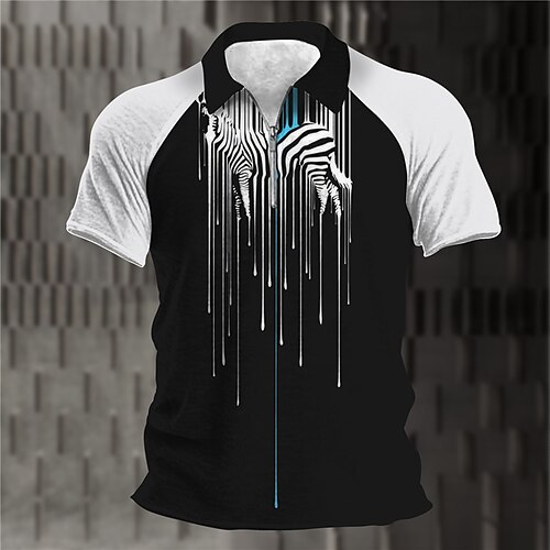 

Men's Collar Polo Shirt Golf Shirt Animal Zebra Turndown Black 3D Print Outdoor Street Short Sleeves Zipper Print Clothing Apparel Fashion Designer Casual Breathable / Summer / Spring / Summer