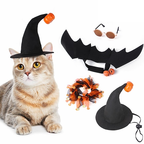 

Pet Dog Festival Costume Cat Ghost Festival Pumpkin Hat Bat Wings Costume