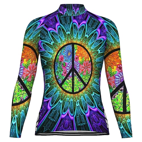 

21Grams Women's Cycling Jersey Long Sleeve Bike Jersey Top with 3 Rear Pockets Mountain Bike MTB Road Bike Cycling Breathable Quick Dry Moisture Wicking Green Graphic Patterned Spandex Polyester