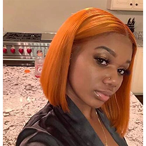 

13X4X1 T part Lace front Wigs Ombre Middle Part Brazilian Hair Straight Bob Lace Front Wig Links Orange Ginger Color Short Bob Wig Human Hair