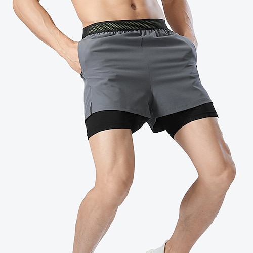 

Men's Running Shorts Compression Shorts 2 in 1 Split Shorts Athletic Athleisure Spandex Breathable Quick Dry Soft Fitness Gym Workout Running Sportswear Activewear Solid Colored Black Grey Royal Blue
