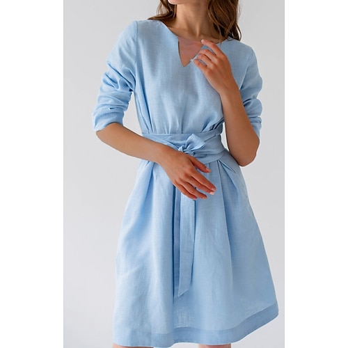 

Women's A Line Dress Knee Length Dress Blue Half Sleeve Pure Color With Belt Spring Summer V Neck Stylish Casual 2022 S M L XL XXL 3XL 4XL