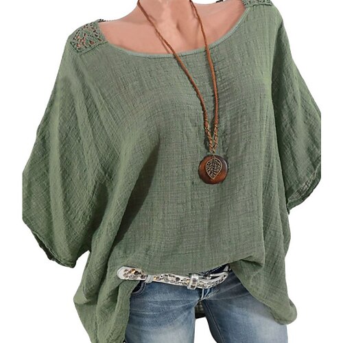 

Women's Plus Size Tops Blouse Shirt Plain Patchwork Short Sleeve Crewneck Streetwear Daily Going out Polyester Spring Summer Green Yellow