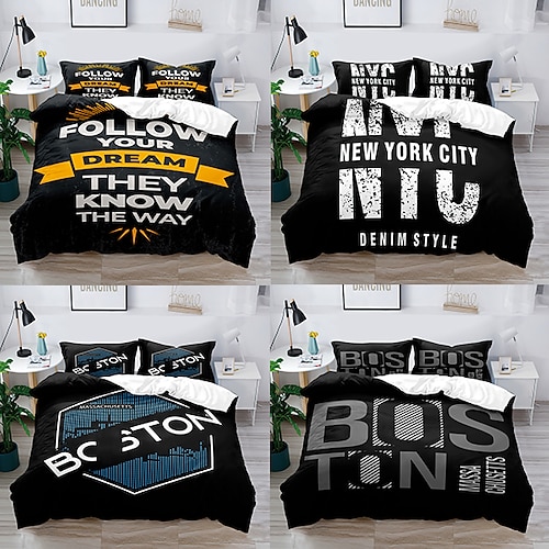 

Graphic Patterned Letter 3-Piece Duvet Cover Set Hotel Bedding Sets Comforter Cover, Include 1 Duvet Cover, 2 Pillowcases for Double/Queen/King(1 Pillowcase for Twin/Single)