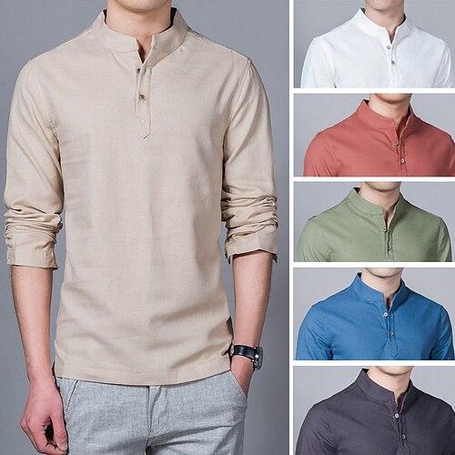 

Men's Hiking Shirt / Button Down Shirts Henley Shirt Long Sleeve Tee Tshirt Top Outdoor Breathable Quick Dry Lightweight Summer Cotton ArmyGreen Denim Blue White Fishing Climbing Beach