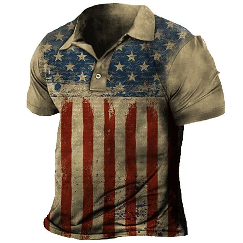 

Men's Collar Polo Shirt Golf Shirt National Flag Turndown Brown 3D Print Street Daily Short Sleeve 3D Button-Down Clothing Apparel Fashion Casual Comfortable / Beach