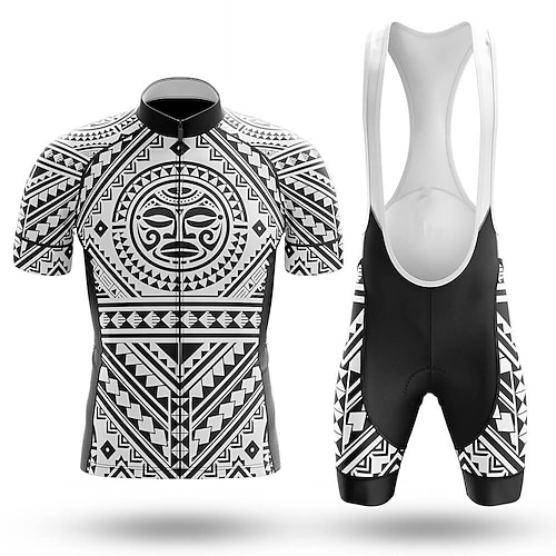 

21Grams Men's Cycling Jersey with Bib Shorts Short Sleeve Mountain Bike MTB Road Bike Cycling White Geometic Bike Clothing Suit 3D Pad Breathable Quick Dry Moisture Wicking Back Pocket Polyester