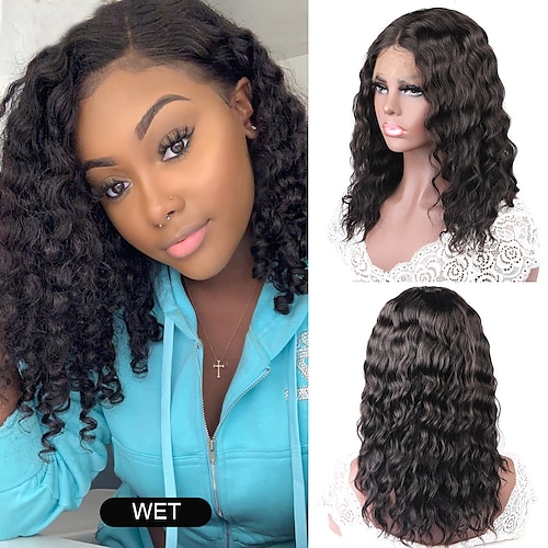 

T Lace 13x4x1 Human Hair Brazilian Wig Water Wave Head Cover