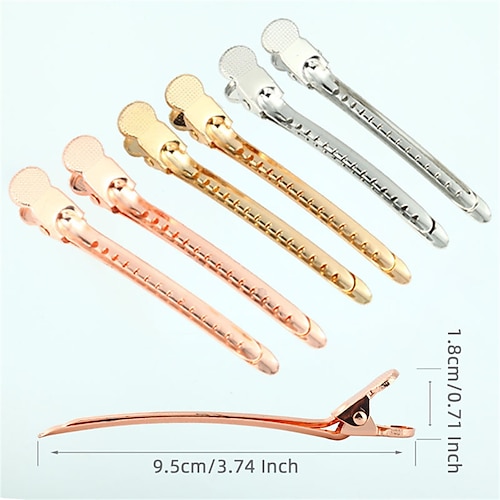 

12 Pcs 9.5 Cm Metal Hairdressing Electroplating Duckbill Clip Barber Shop Hairstyle Positioning Clip Hair Cutting Plate Hair Partition Clip