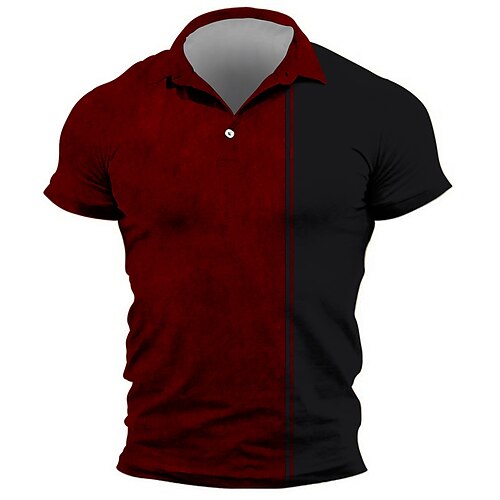 

Men's Collar Polo Shirt Golf Shirt Color Block Turndown Wine 3D Print Outdoor Street Short Sleeves Button-Down Print Clothing Apparel Fashion Designer Casual Breathable / Summer / Spring / Summer