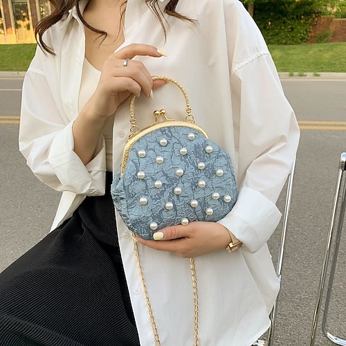 

Women's Evening Bag Wristlet Handbag PU Leather Buttons Chain Solid Color Rhinestone Daily Outdoor White Black Blue