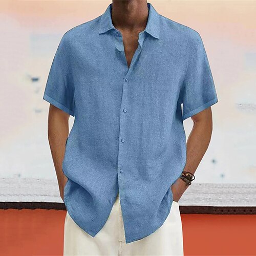 

Per uomo camicia di lino Camicia estiva Camicia da spiaggia Nero Bianco Blu Manica corta Liscio Collo ripiegabile Primavera & Autunno Strada Giornaliero Abbigliamento Bottone giù