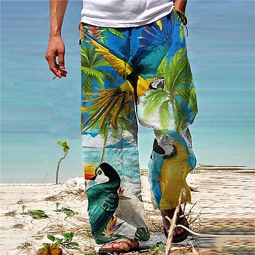 

Men's Trousers Beach Pants Drawstring Elastic Waist 3D Print Coconut Tree Graphic Prints Comfort Soft Casual Daily Fashion Designer Green Blue
