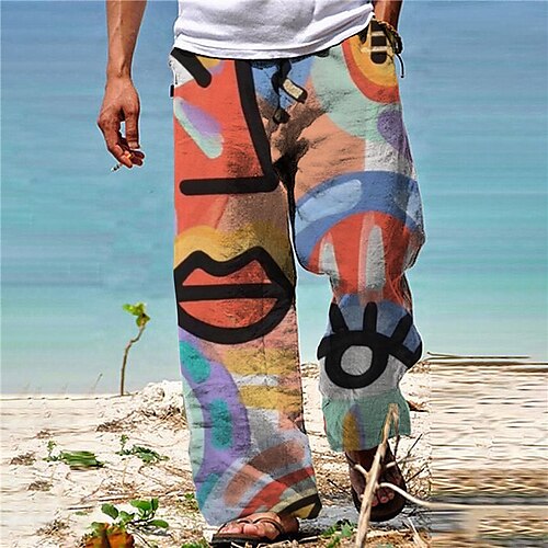 

Men's Trousers Beach Pants Drawstring Elastic Waist 3D Print Graphic Prints Graffiti Comfort Soft Casual Daily Fashion Designer Rainbow / Elasticity