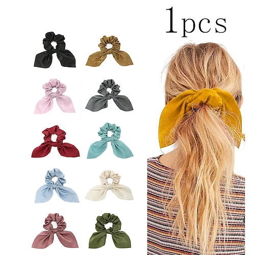 

1Pcs Hair Scrunchies Satin SilkRabbit Bunny Ear Bow Bowknot Scrunchie Bobbles Elastic Hair Ties Bands Ponytail Holder for Women Accessories