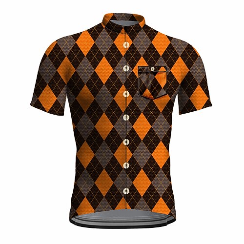 

21Grams Men's Cycling Jersey Short Sleeve Bike Top with 3 Rear Pockets Mountain Bike MTB Road Bike Cycling Breathable Quick Dry Moisture Wicking Reflective Strips Orange Plaid Checkered Polyester