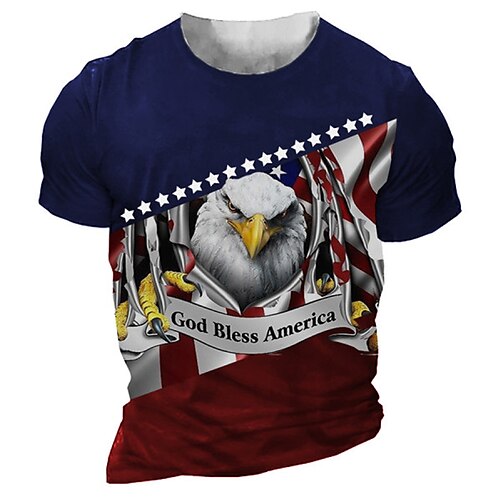 

Men's Unisex T shirt Tee 3D Print Graphic Patterned Color Block Eagle Crew Neck Street Daily Print Short Sleeve Tops Designer Casual Vintage Big and Tall Red / Summer / Summer