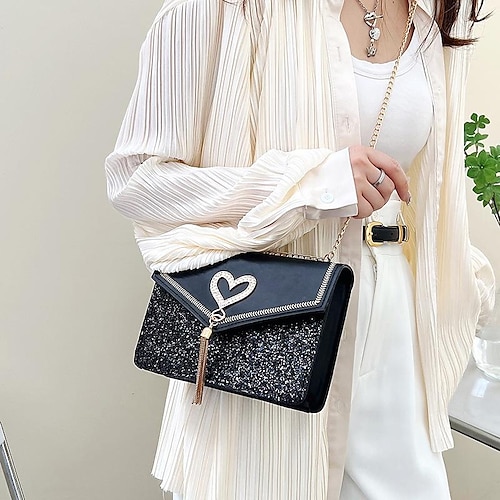 

Women's Sling Bags Crossbody Bag PU Leather Sequin Tassel Glitter Shine Party / Evening Date White Black Red