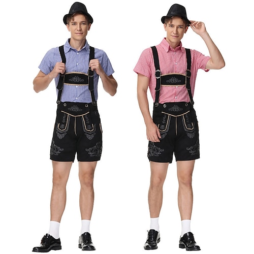 

Carnival Lederhosen Men's Blouse Shorts Bavarian Costume Lake blue Retro Red