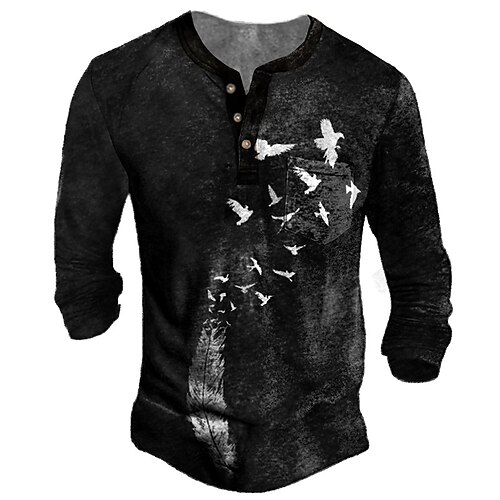 

Men's Henley Shirt Tee T shirt Tee 3D Print Graphic Patterned Animal Henley Daily Sports Button-Down Print Long Sleeve Tops Designer Basic Casual Classic Black