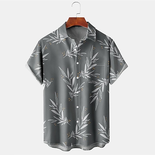 

Men's Shirt 3D Print Leaves Turndown Street Daily 3D Button-Down Short Sleeve Tops Casual Fashion Breathable Comfortable Gray