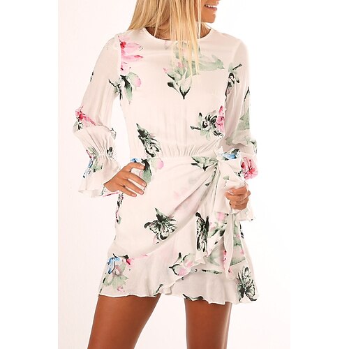 

Women's A Line Dress Short Mini Dress White Long Sleeve Print Print Spring Summer Crew Neck Casual 2022 S M L XL