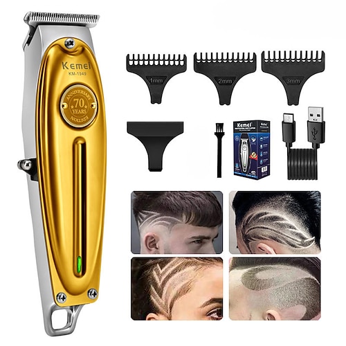 

Professional Hair Clipper All Metal Men Electric Cordless Hair Trimmer 0mm Baldheaded T Blade Finish Haircut Machine