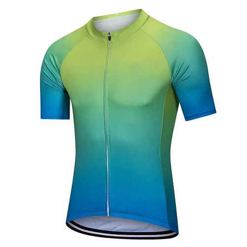 

21Grams Men's Cycling Jersey Short Sleeve Bike Top with 3 Rear Pockets Mountain Bike MTB Road Bike Cycling Breathable Quick Dry Moisture Wicking Reflective Strips Green Gradient Polyester Spandex