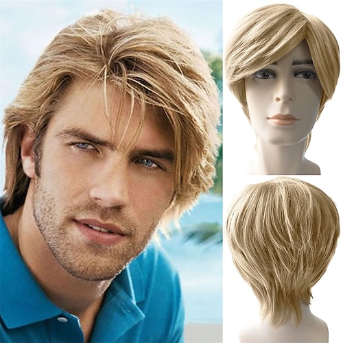 

Men Blonde Wig Short Natural Layered Wigs Synthetic Heat Resistant Cosplay Wig for Male Guys