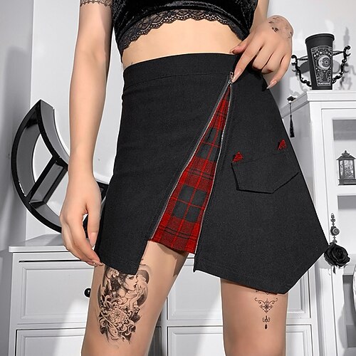 

Women's Skirt Cargo Skirt Mini Cotton Blend Black Skirts Asymmetric Hem Print Streetwear Carnival Homecoming S M L