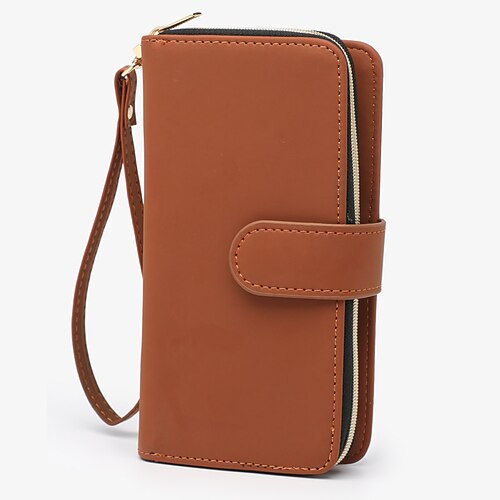 

Unisex Coin Purse Wallet Mobile Phone Bag PU Leather Zipper Quilted Daily Black Gray Red Brown