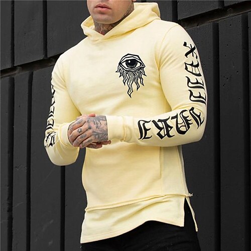 

Men's Pullover Hoodie Sweatshirt Graphic Patterned Eye Letter Print Sports Outdoor Daily Sports Hot Stamping Designer Basic Hoodies Sweatshirts Yellow