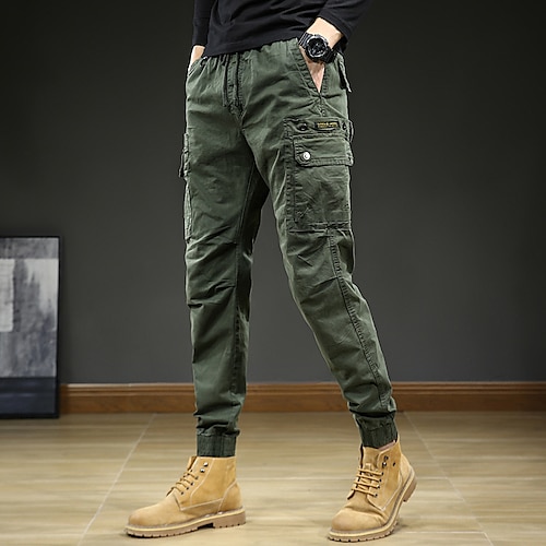 

Men's Cargo Pants Hiking Pants Trousers Work Pants Military Summer Outdoor Ripstop Windproof Breathable Multi Pockets Bottoms Drawstring Beam Foot Elastic Waist Black Army Green Cotton Hunting