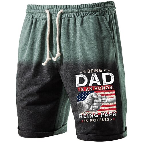 

Men's Active Terry Shorts Pocket Drawstring Elastic Waist Graphic American Flag Comfort Breathable Short Daily Weekend Streetwear Stylish Casual / Sporty Green / Black Micro-elastic