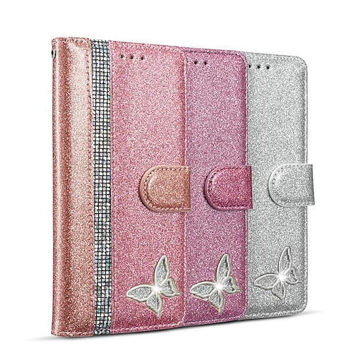 

Phone Case For Samsung Galaxy Wallet Card S20 Note 10 Note 10 Plus A71 A21s Wallet Rhinestone Flip Butterfly Glitter Shine Crystal Diamond PU Leather